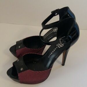 Rock & Republic Black and Pink Heels Adjustable Strap open toe
